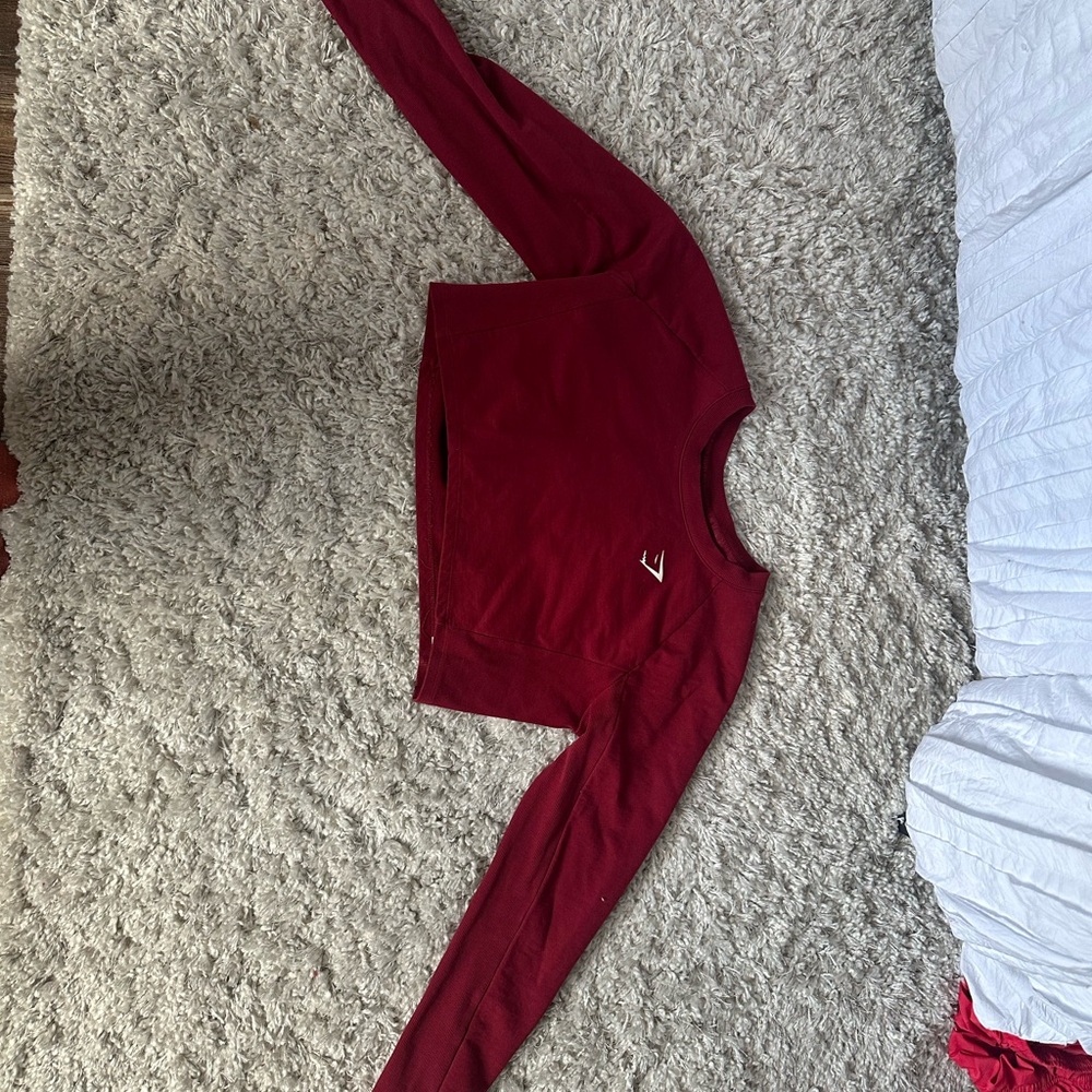 Gymshark Women's Burgundy Long Sleeve crop Top